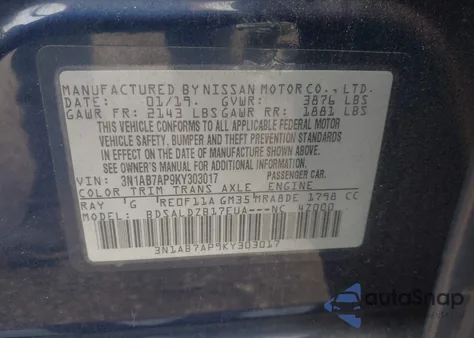2019 Nissan Sentra Sv z USA, uszkodzony, nr VIN 3N1AB7AP9KY303017